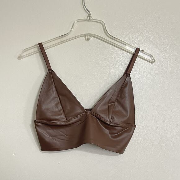 Faux Leather Longline Bralette Top Size L Dark Brown NWT - Picture 5 of 10